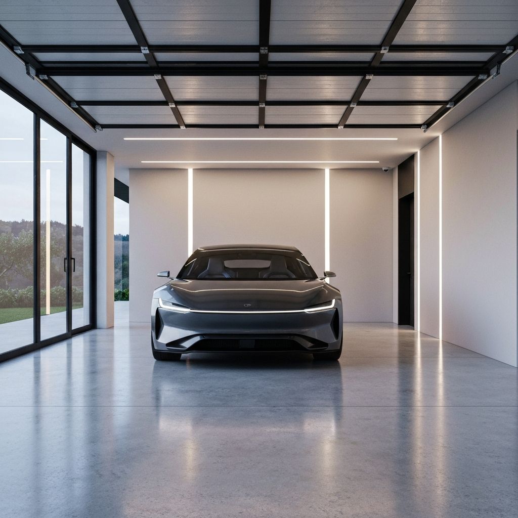 Garagem moderna com carro inteligente