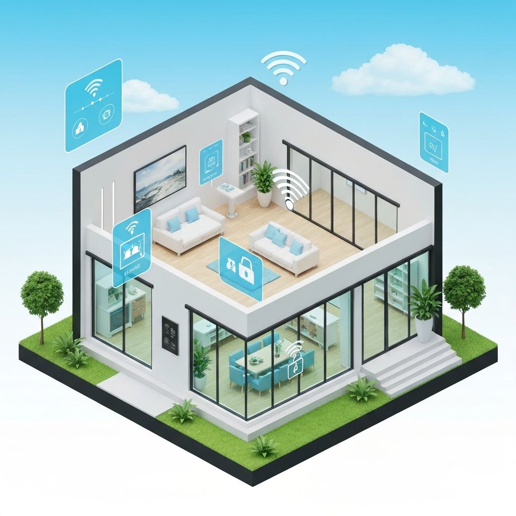Casa inteligente 3D em modo noturno